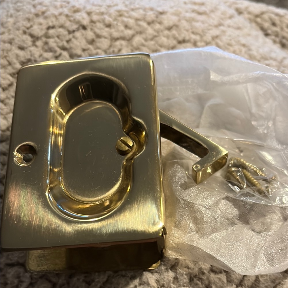 NWT Polished Brass Recessed Pull Door Lock Hardware.  4 listed for sale